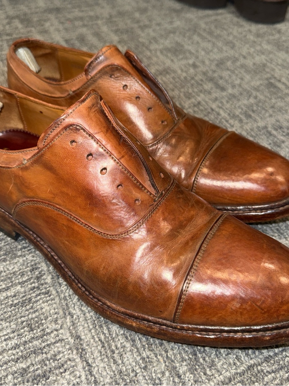 Officine Creative Men's Cap-Toe Derbys in Cognac Brown